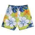thumbnail image 2 of White Orange Flowers Blue Leaves Tropical Boys' Swim Trunks Board Shorts Beach Pants Bathing Bottoms L, 2 of 8