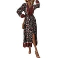 thumbnail image 3 of hirigin Women Bohemian A-line Dress, Adults Geometric  Flower Print Puff Sleeve V-neck Slit One-piece, 3 of 9