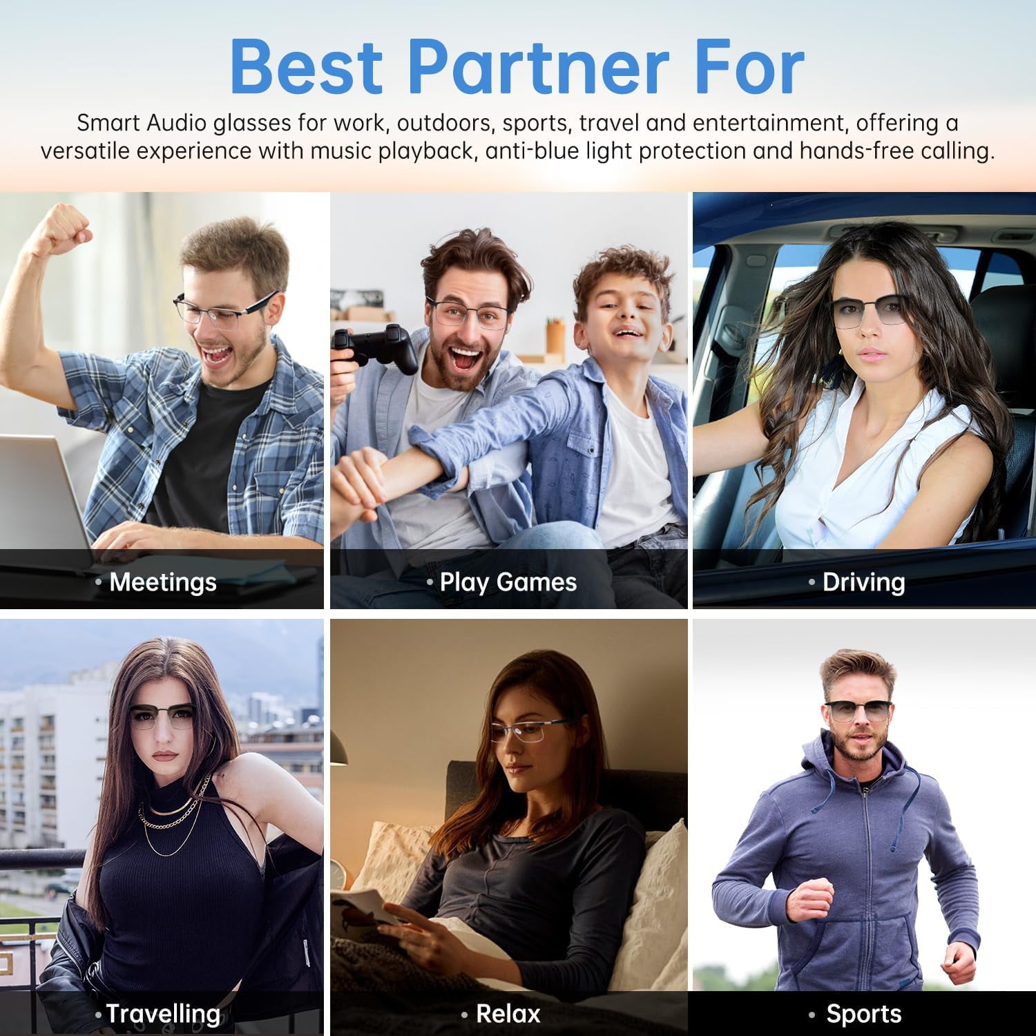 Wiher Smart Glasses with AI Translation, Bluetooth Audio Sunglasses with Photochromic Lenses, Voice Assistant, Real-Time Translation, Supports 144+ Languages, Great for Business, Travel Silver
