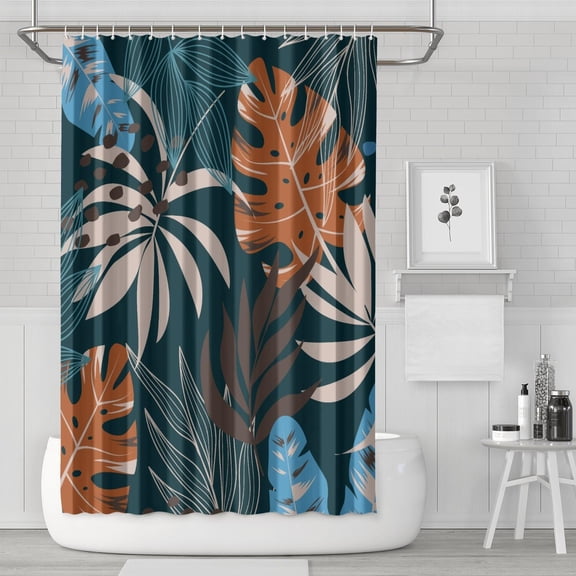 Tropical Leaf Fabric Shower Curtain, Waterproof with Hooks, Machine Washable Boho Bathroom Shower Curtain, Hawaiian Palm Inspired Design for Vacation Style