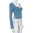 thumbnail image 3 of Lenpel Women's Crop Tops Long Sleeve Square Neck Ruched Side Split Slim T-Shirts Cropped Tee Blouses Going out Tops(Blue,Small), 3 of 5