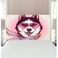 thumbnail image 1 of Cartoon Headboard, Hipster Husky Dog with Hearts Sunglasses and Scarf Fashion Animal Art Print, Upholstered Decorative Metal Bed Headboard with Memory Foam, Twin Size, Pink Cream Black, by Ambesonne, 1 of 4