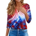 thumbnail image 4 of Women's T Shirt Tee Printed Button Short Sleeve Tunic Daily Weekend Fashion Basic V- Neck Regular Top Multicolor M, 4 of 6