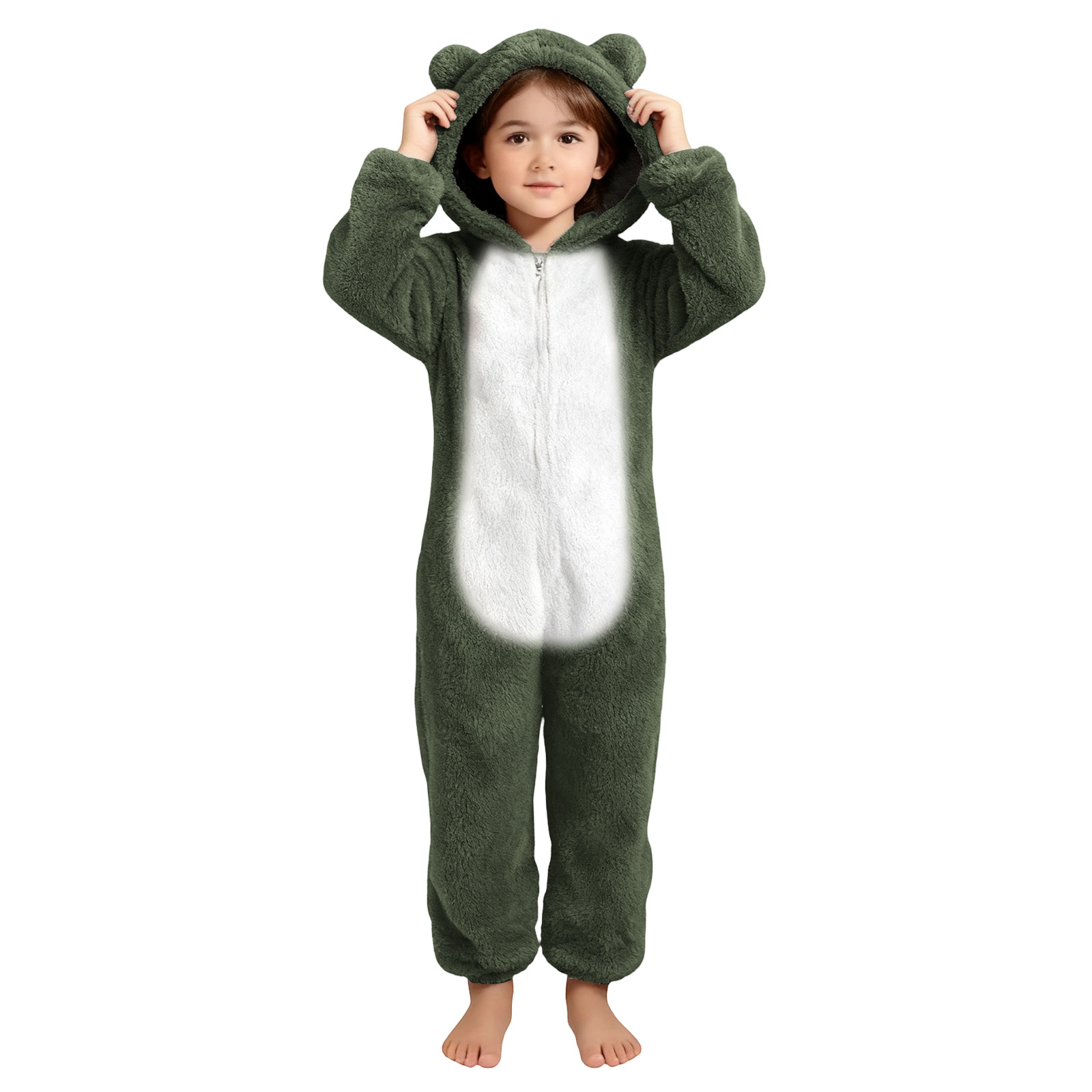 UQJfacai Girls Fleece Onesie Jumpsuit Kids Color Block Warm Sherpa Romper One Piece Zipper Cat Ear Hooded Cute Loungewear 4-14 Years