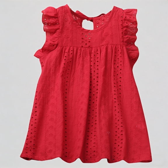 REDARER Toddler Girls' Eyelet Lace Dress, Ruffle Fly Sleeve Summer Dress, Casual Princess Dress for Kids,7-8 Years