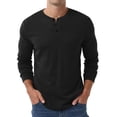 thumbnail image 3 of GRIUNS Mens Henley Shirts Long Sleeve T-Shirt Casual Classic Soft Stretch Pullover Tees Black L, 3 of 8