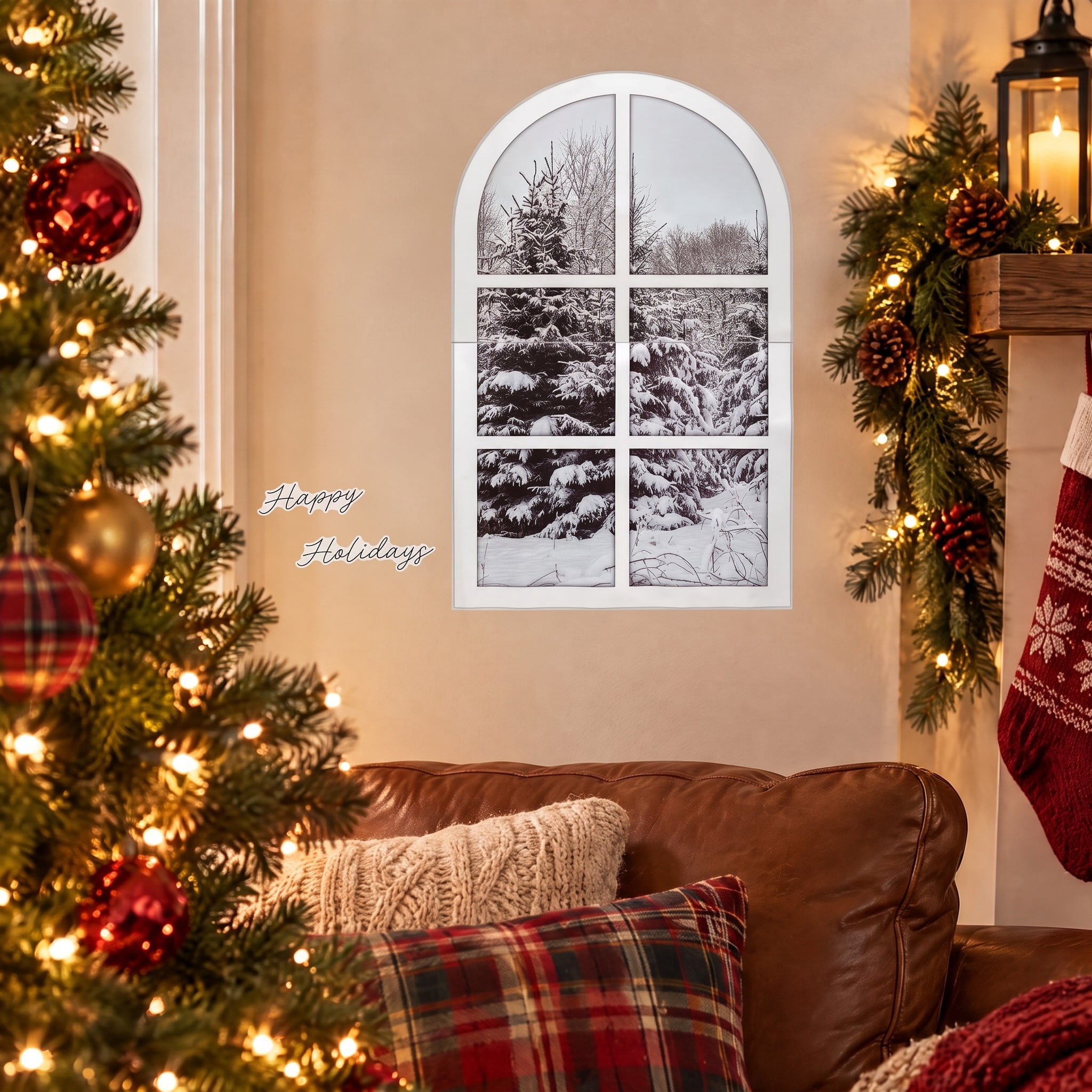 Wintry Scene Peel and Stick Christmas Wall Art, Multicolor, 19.5" x 27.5", 2 Sheets, by Holiday Time