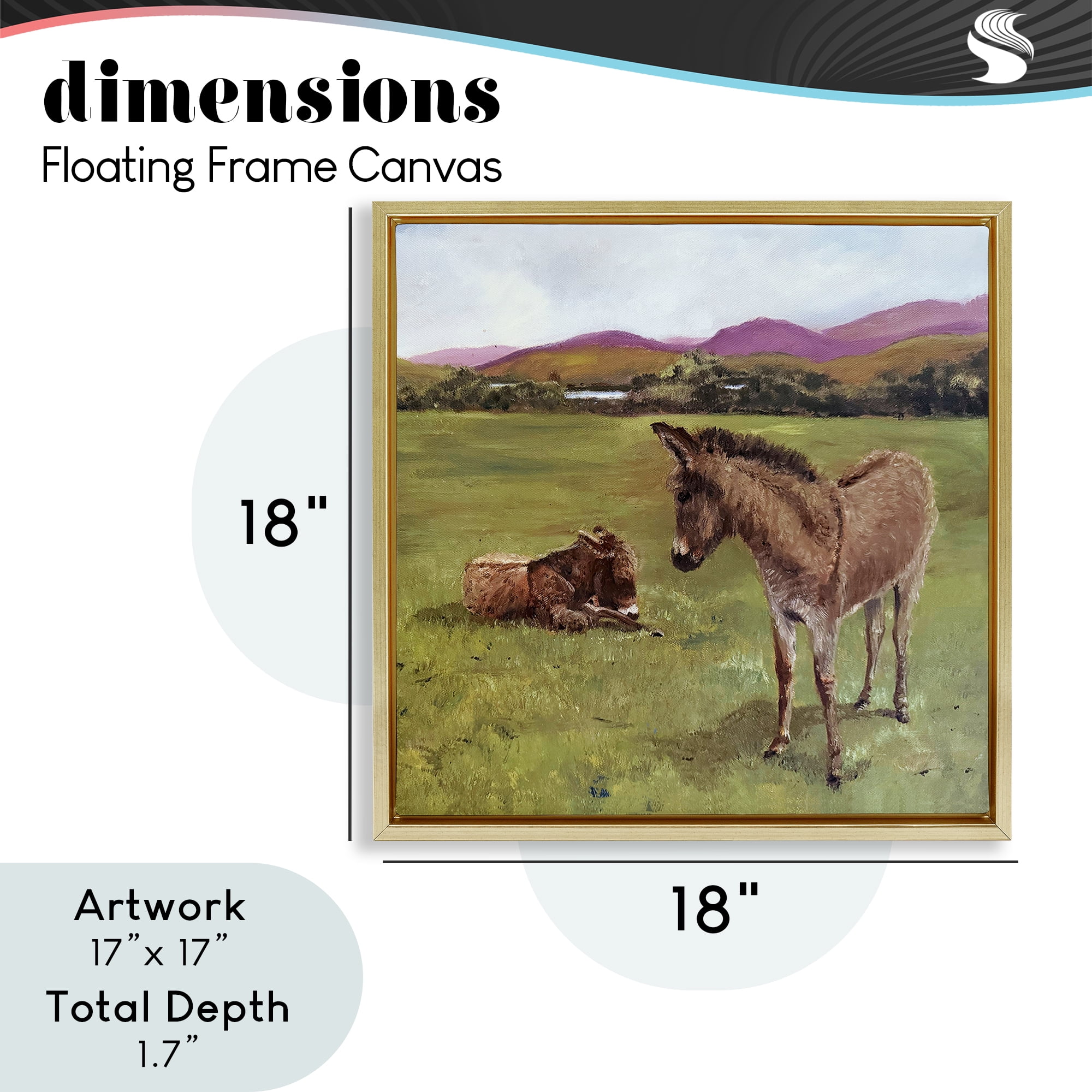 Donkey Duo in Pasture Gold Framed Floater Canvas Wall Art, design by Patricia Reynolds