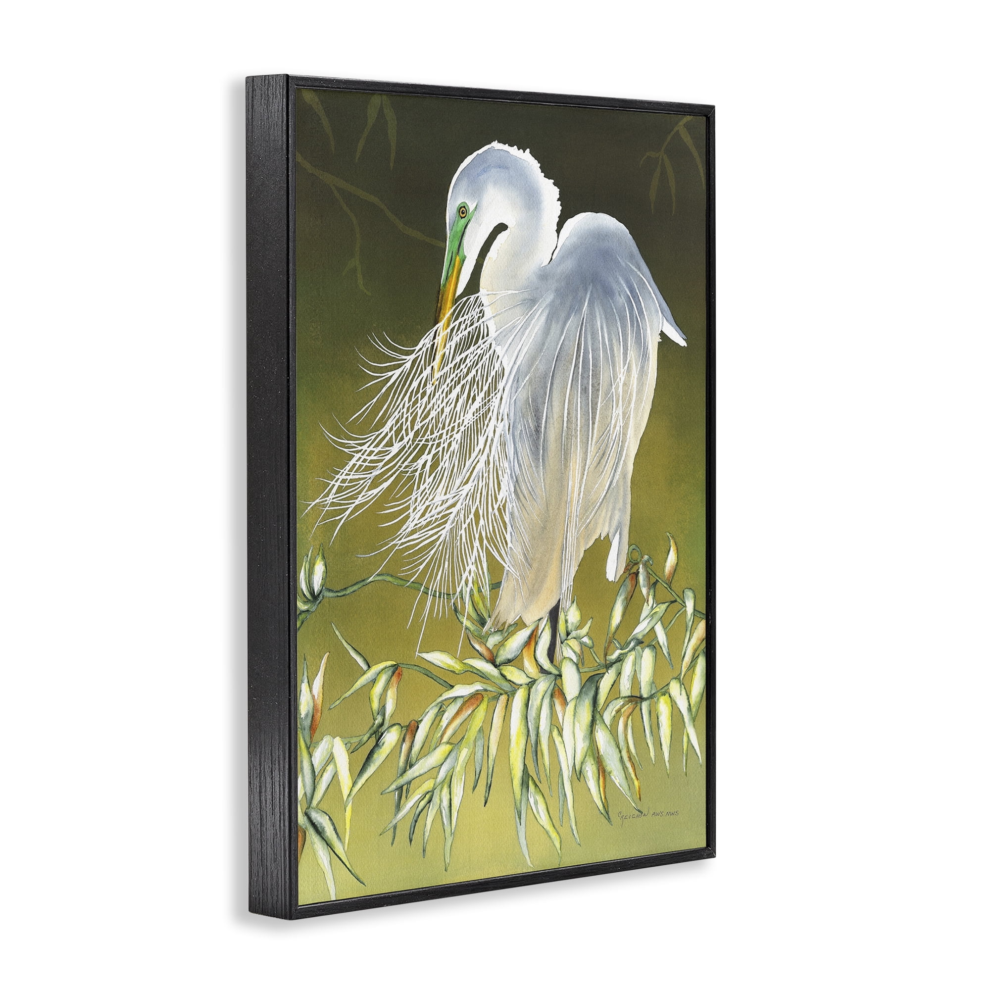 Stupell Industries Heron with Detailed Feathers Animals & Insects Painting Black Framed Art Print Wall Art, 12 x 18