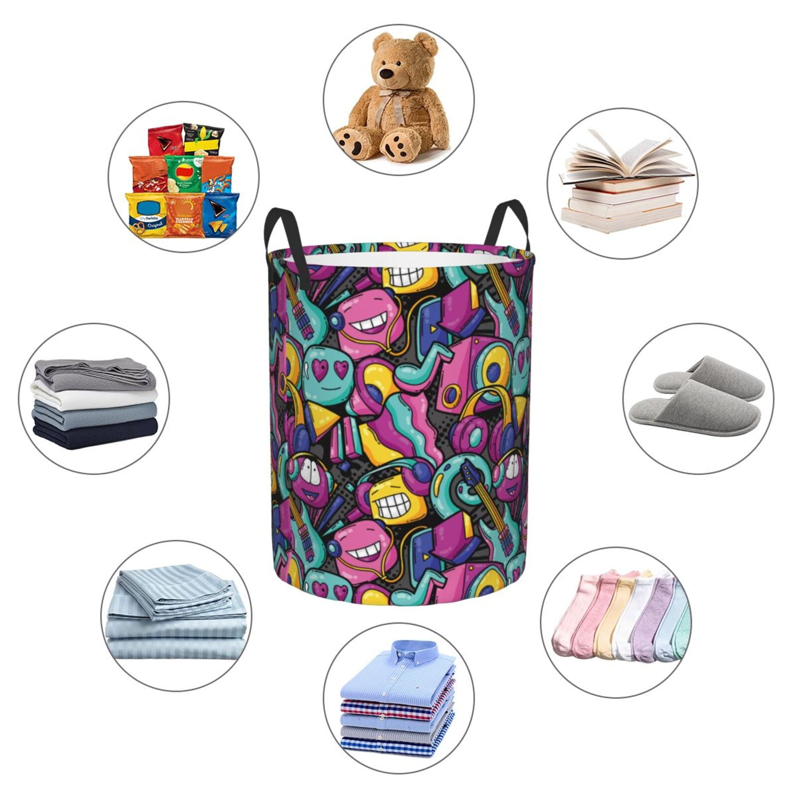 Large Laundry Basket with Handles - music robot Kids Baby Dirty Clothes Laundry Hamper for Bedroom Aesthetic