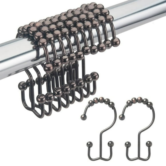 CNKOO Biutsiun12 PCS Shower Curtain Rings  Rust-Resistant Metal Double Shower Hooks for Curtain Rolling Shower Curtain Hooks Rings Shower Rings for Bathroom Shower Curtain Rod  Bronze
