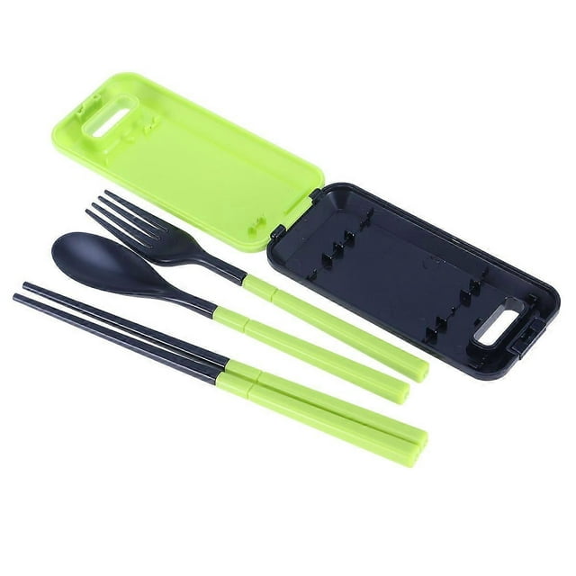 Reusable Fork Spoon Chopsticks Set for Office Car Camping Outdoor Use Black Portable Folding 3Pcs Set