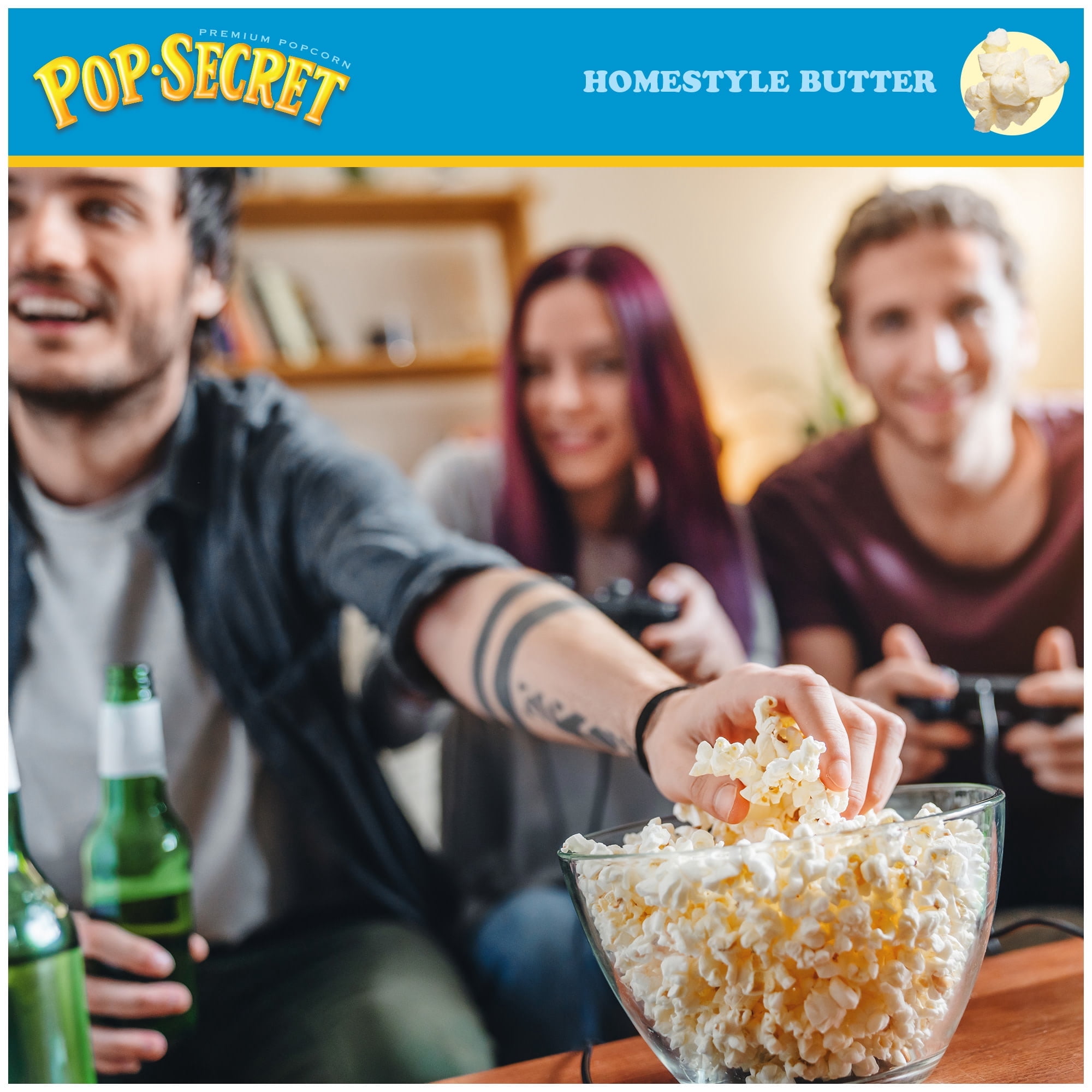 (4 pack) Pop Secret Microwave Popcorn, Homestyle Butter Flavor, 3 oz Sharing Bags, 18 Ct