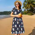 thumbnail image 4 of Xecao Robe Midi à Manches Courtes pour Femmes, Été, avec Poches, Décontractée, Fluide, Robe T-Shirt, Robe de Plage, 4 of 6