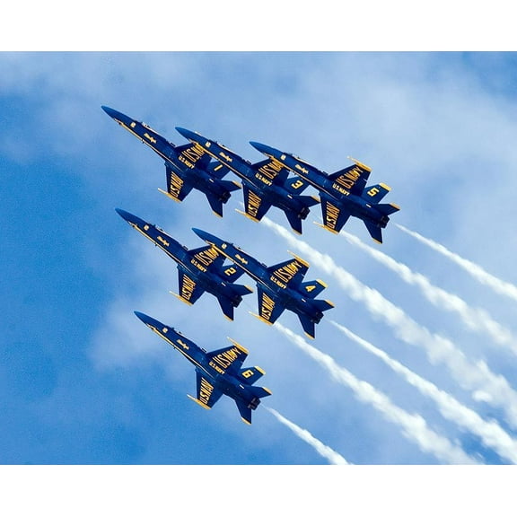 Blue Angels Jets Flying in Delta Formation Style - A - 12x18 Inch Laminated Aviation Poster - Stunning Detail and Bold Colors