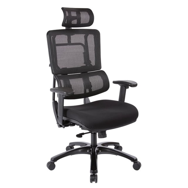 Vertical Gray Mesh Back Chair with Silver Base and Black Coal Fabric Seat