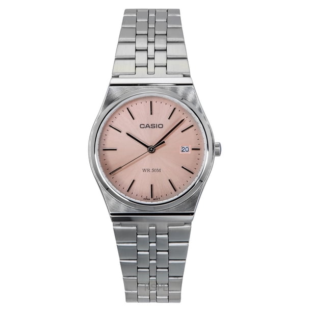 Casio Reloj Estándar Analógico de Acero Inoxidable con Esfera Rosa de Cuarzo MTP-B145D-4AV Unisex
