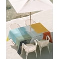 thumbnail image 2 of Outdoor Tablecloth with Umbrella Hole, Teal Yellow Waterproof Outdoor Table Cover, Orange Oil Painting Modern Abstract Geometric Patio Tablecloths for Party Picnic Camping, Rectangle 52"x70", 2 of 9