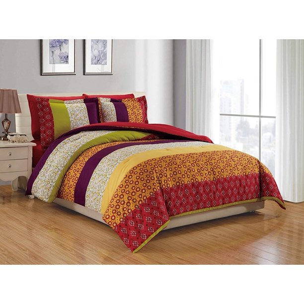 Chezmoi Collection Nova 6-Piece Retro Floral Flowers Bedding Comforter Set with Fitted Sheet  Chezmoi Collection Nova 6-Piece Retro Floral Flowers Bedding Comforter Set with Fitted Sheet