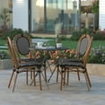 thumbnail image 3 of Emma + Oliver Set of Four Indoor/Outdoor Stacking Thonet Bistro Style Chairs with Black & White PE Rattan Seat and Natural Finished Metal Frame, 3 of 15
