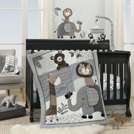UPC: 0084122720008 | Lambs & Ivy Urban Jungle 4-Piece Crib Bedding Set – Gray Brown White Jungle