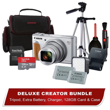 Canon PowerShot SX740 HS Digital Camera (Silver) with 128GB SD Card Case LED Light Tripod Extra Battery & Charger Deluxe Creator Bundle (International Version)