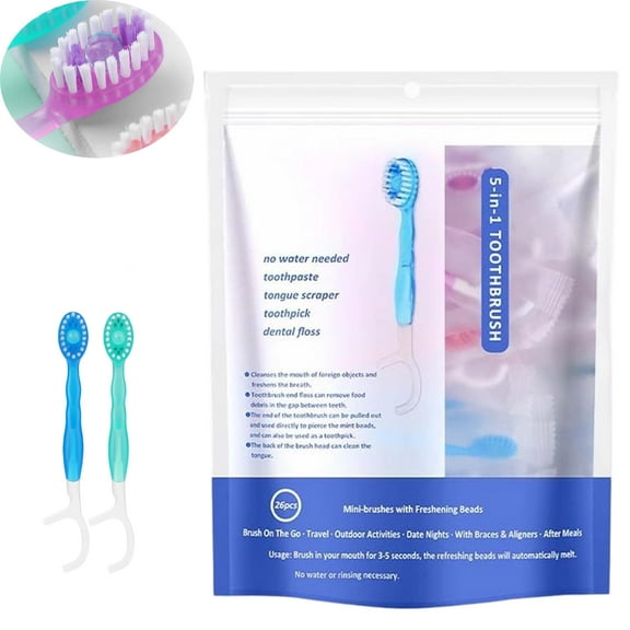 5-in-1 Mini Toothbrush & Floss – Compact Travel Dental Care with Toothpick, Tongue Cleaner & Case |,Portable Oral Hygiene Kit for Adults & Kids