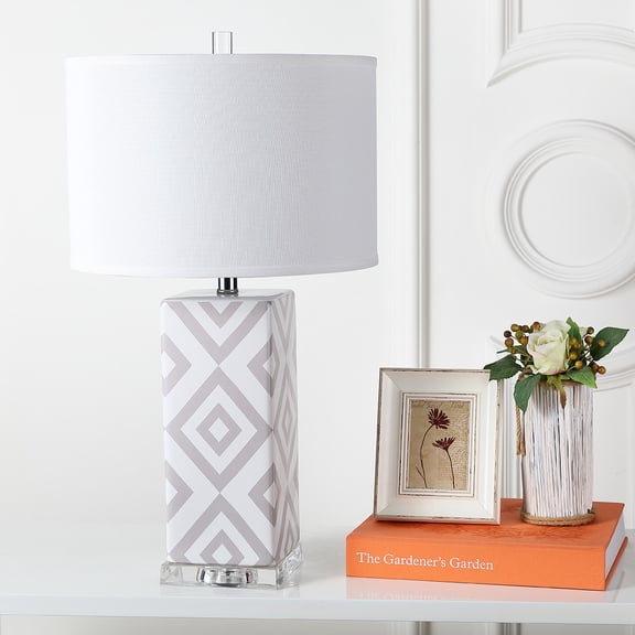 SAFAVIEH Diamonds 27 in. Ceramic Table Lamp with Off-White Cotton Shade, Set of 2