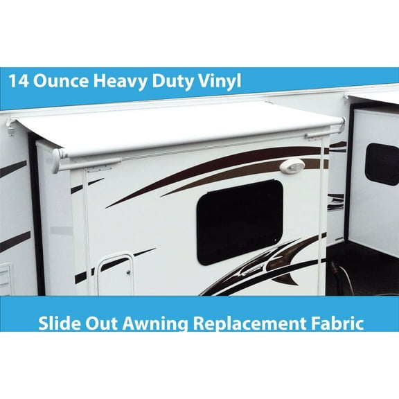 RV Slide Out Awning Replacement Fabric "White" 3 Year Warranty- Choose Size