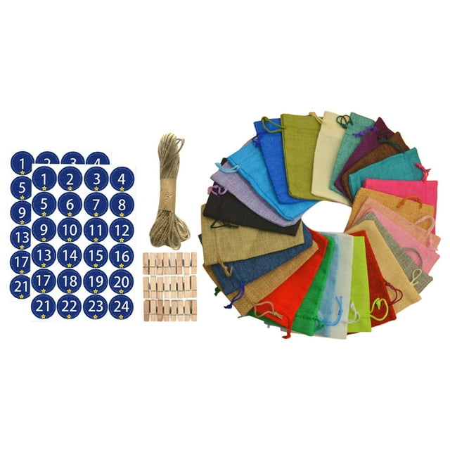 24 piezas 24 colores Navidad Navidad 24 días arpillera dulces Yuyangstore Bolsas con cordón