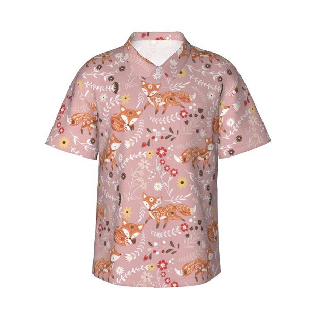 Fotbe Beautiful Fox Camisa Hawaiana para Hombre Unisex – Camisa Casual de Verano con Botones de Manga Corta de Algodón y Lino,Large