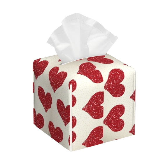Picia Love Pattern Tissue Box Cover,PVC Leather Square Holder,Tissue Box Holder with Magnetic Bottom,Facial Paper Organizer Dispenser-5.2"X5.2"X5.2"