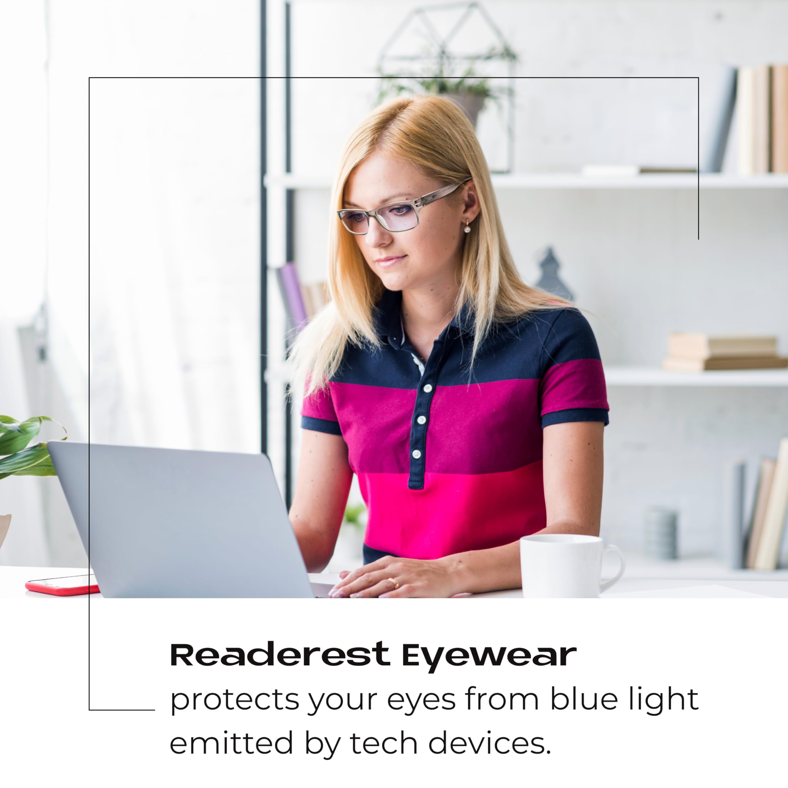 Readerest Blue Light Blocking Reading Glasses, UV Protection, Spring Hinges (Charcoal, 0.00) Computer Eyeglasses With Thin Reflective Lens, Antiglare, Eye Strain, Stylish For Men And Women
