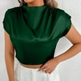 thumbnail image 4 of Women's Crop Tops Keyhole Back Ruffle Short Sleeve Slim Fit Fashion Blouses Soft Summer Solid Color Clothes (XS, Green), 4 of 8