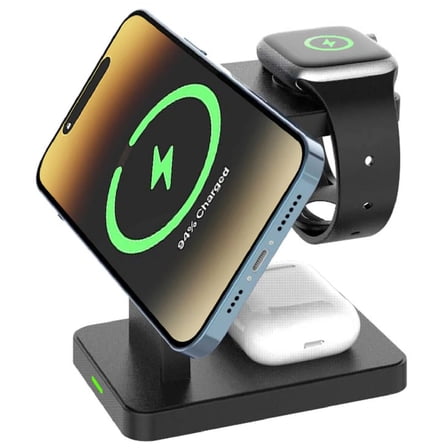 Brookstone 3-In-1 MagSafe Wireless Charging Station for iPhone, Apple Watch, and AirPods - Black
