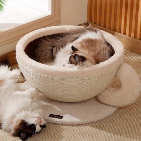 A large non-flaking sisal cat scratch-board that integrates a cat bed and is durable and stable.