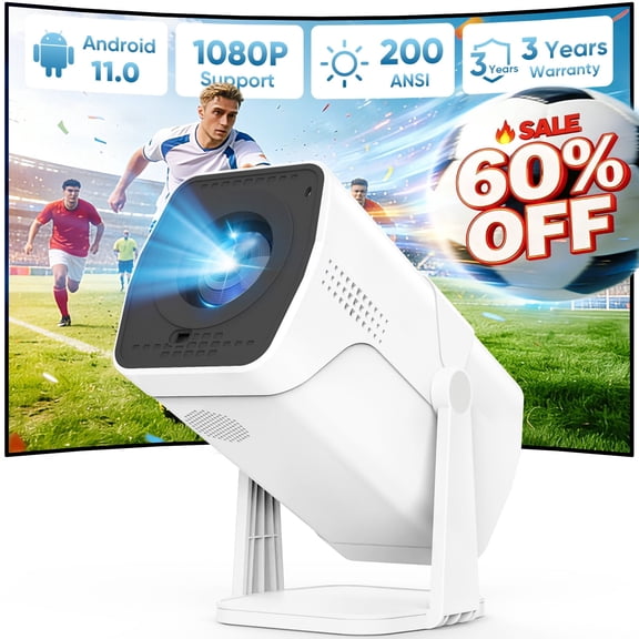 GCZ Smart Projector 4K Support, 1080P Portable Mini Projector with WiFi and Bluetooth, 180° Rotatable Outdoor Movie Projector for Home Theater/Party, Compatible with HDMI/Phone/Laptop/Screen
