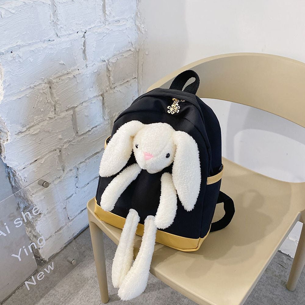 Animal Baby Plush Handbags Large Capacity Kids Gifts Zipper Closure Cartoon  Knapsacks Plush Schoolbag Bunny Backpack Rabbit Plush Backpacks BLACK