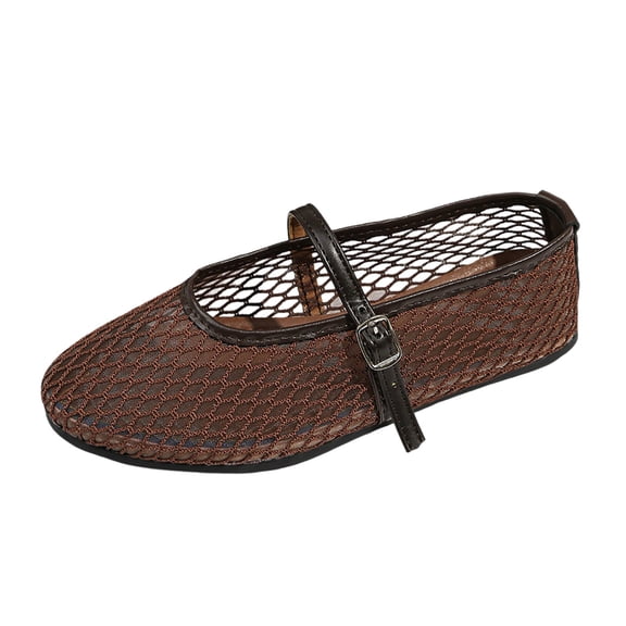 HAIJIE Women's Mesh Mary Jane Shoes, Breathable Slip-On Casual Footwear, Lightweight Comfort Summer Loafers (Brown,US 5.5)