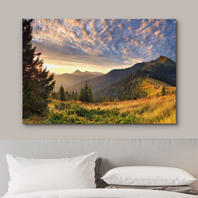 wall26 Canvas Print Wall Art Sunset Over The Golden Mountain