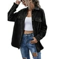 thumbnail image 5 of Musuos Women Juniors Shacket Corduroy Shirt Jacket, Solid Color Lapel Outerwear with Pockets, 5 of 7