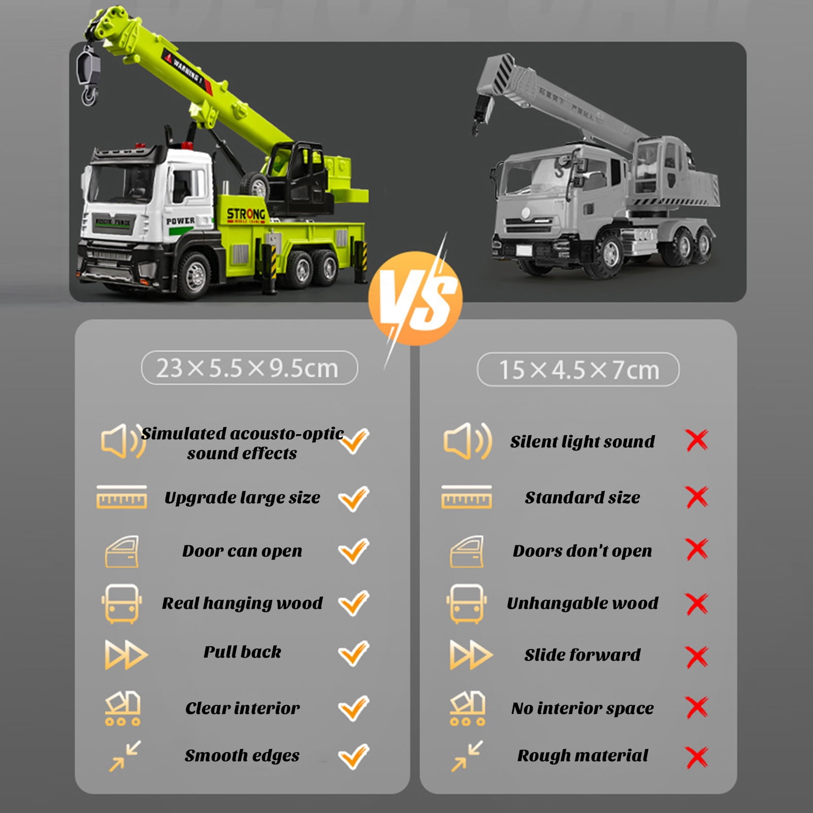 Sioweci Crane Truck Toy with Movable Joints Sound Light Realistic Toddlers Alloy Construction Vehicle Engineering Truck Model Kids Boys Birthday Gift Sets