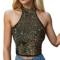 thumbnail image 4 of Sngxgn Lace Tank Top for Women High Neck Camisoles Double-Layered Crop Top(Black,M), 4 of 4