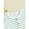thumbnail image 6 of Bslissey Toddler Baby Boys Summer Clothes Short Sleeve Stripe Print T-shirt Tops + Solid Color Elastic Waist Shorts 6M 12M 18M 24M 3T Infant Casual Short Pants Sets, 6 of 9