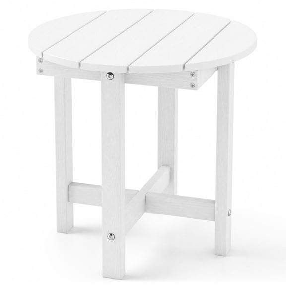 Biotree 18 Inch Adirondack Side Table Outdoor, All-Weather HIPS End Table with Wood-Grain Slatted Top and X-Base for Deck Porch Poolside, White