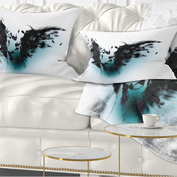 Designart Black Wings - Abstract Throw Pillow - 12x20