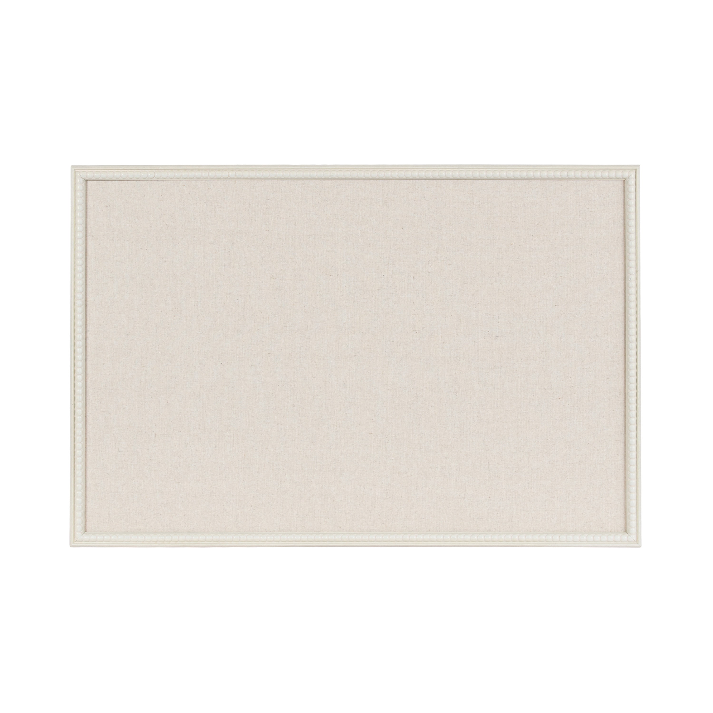 Kate and Laurel Makenna Rectangle Framed Linen Fabric Pinboard, 24 x 36, Soft White, Traditional Beaded Bulletin Board for Vintage Home Wall Organization or Aspirational Vision Board