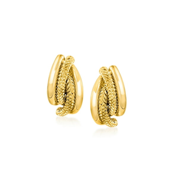 Ross-Simons Italian Textured and Polished 18kt Yellow Gold Earrings, Women's, Adult