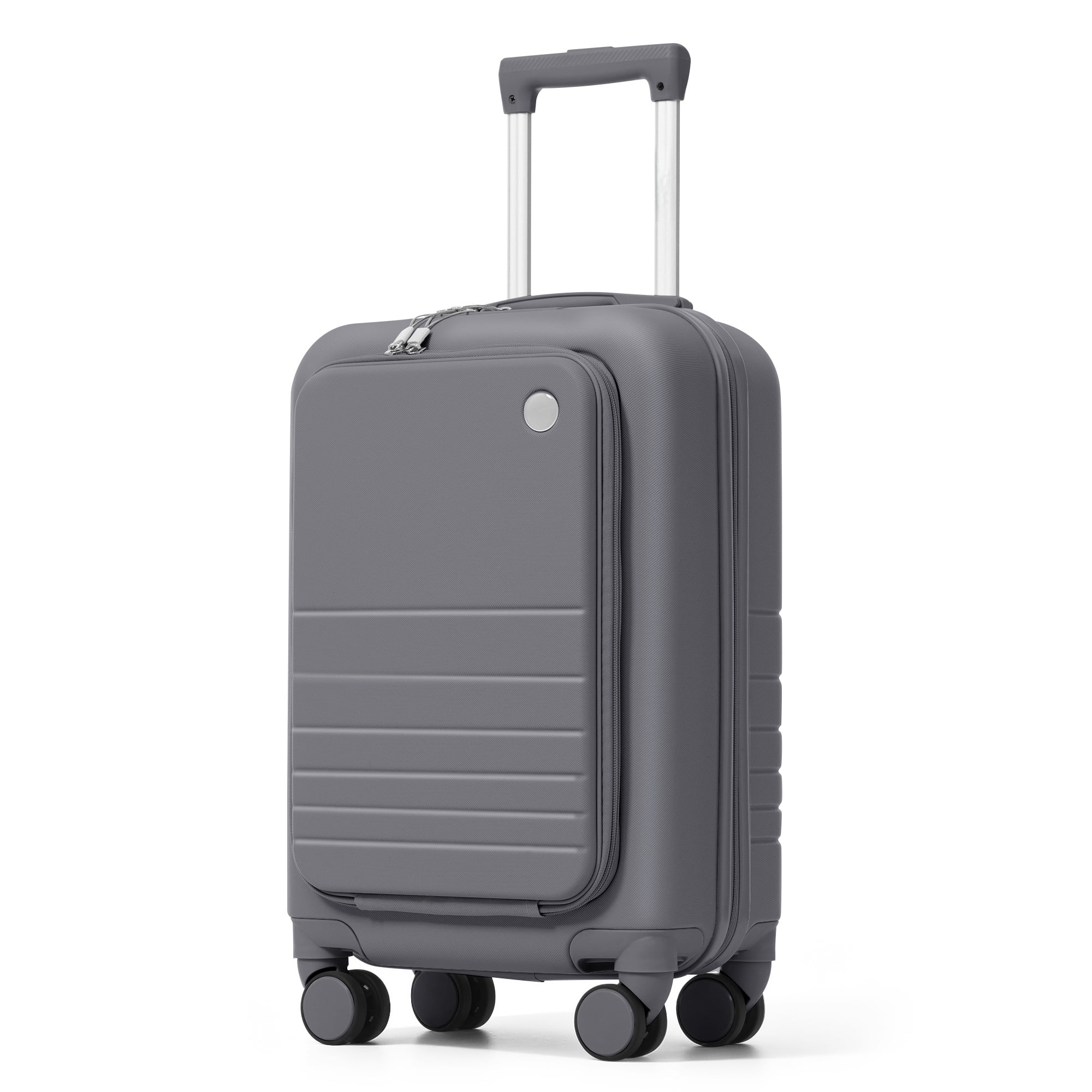 Euroco 2 Piece Luggage Sets Front-Opening, 20" Carry On Luggage with Cup Holder, USB Charging Ports,TSA Lock & Spinner Wheels,ABS Hardshell Lightweight Suitcase Set for Travel,Grey