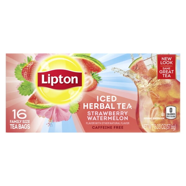 Lipton Family Sized Iced Black Tea , Strawberry Watermelon, Caffeinated No Artificial Flavors, Tea Bags 16 Count